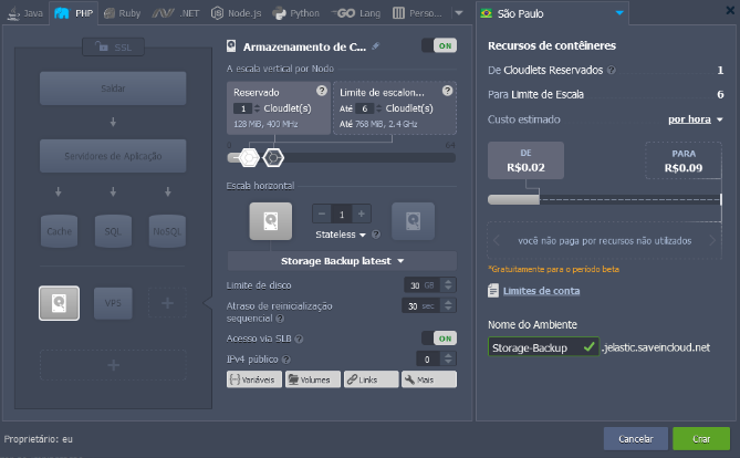 Disco virtual Storage de Backup